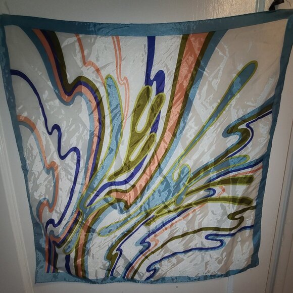 Vintage Hand-Printed Acetate (Made in Japan) Abstract Design Scarf - Picture 1 of 7